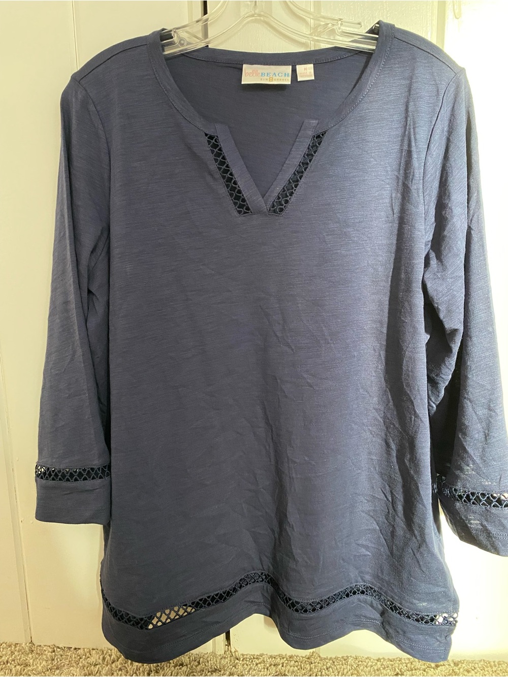 beachlunchlounge Navy Crochet-Trim Long Sleeve Tunic